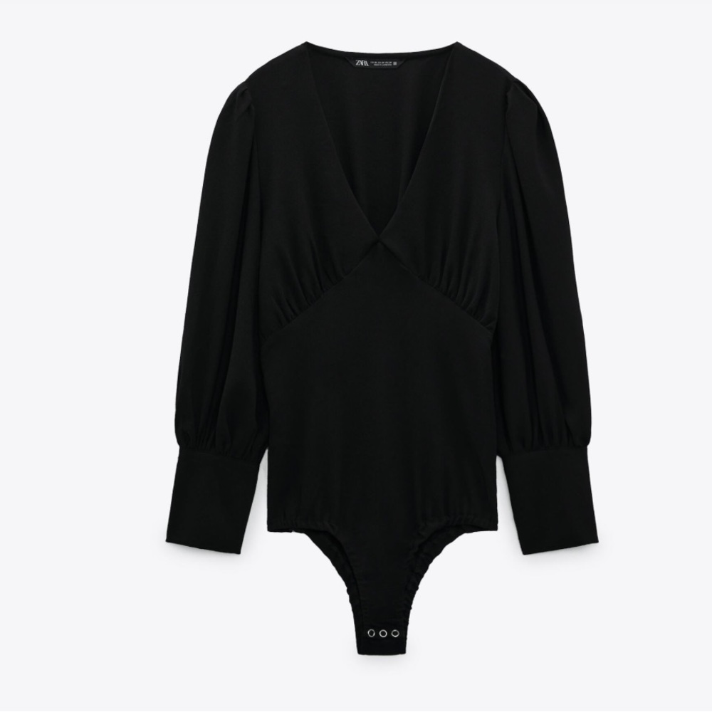NWT Zara Black Balloon Sleeve Bodysuit Top